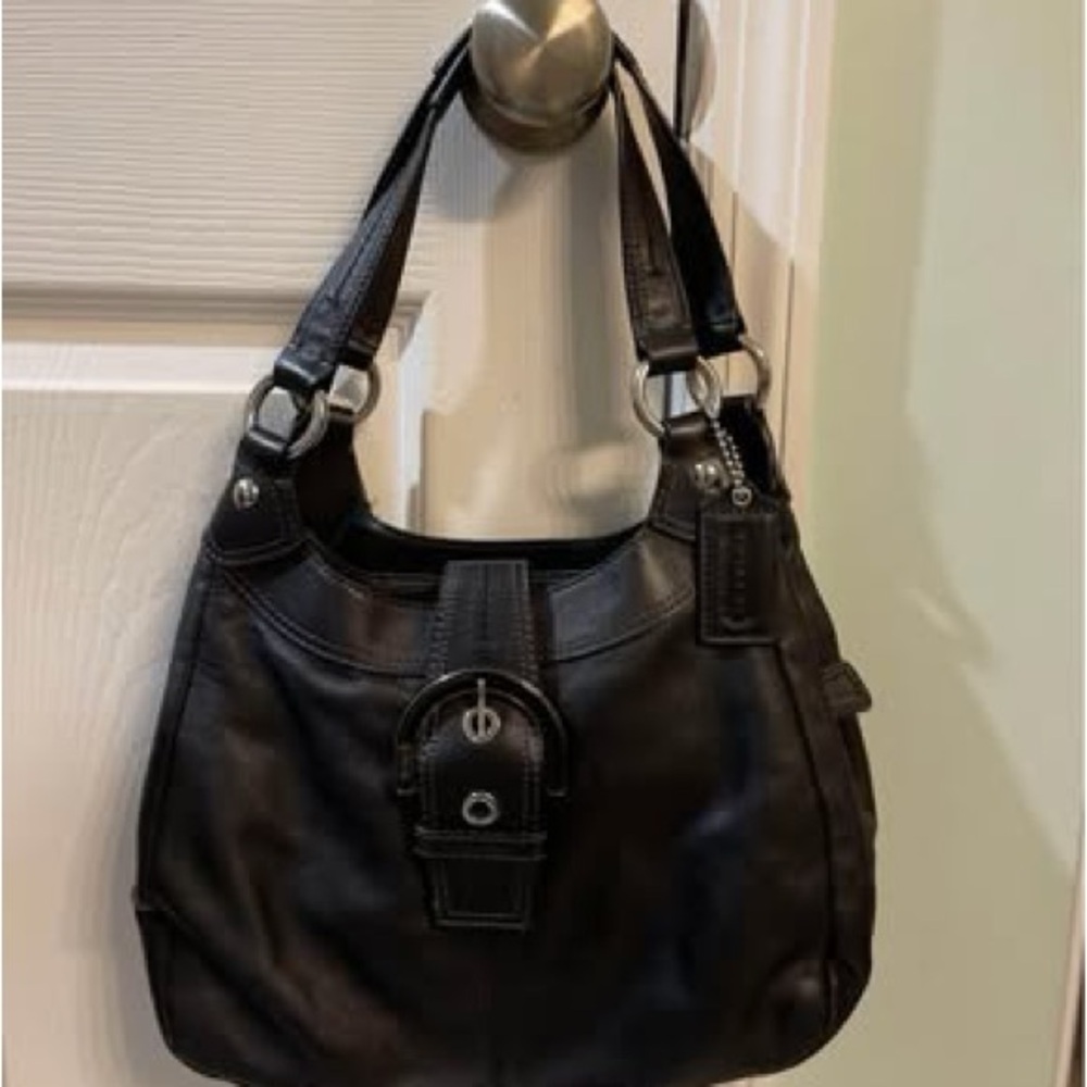 Coach Black Leather Shoulder Bag with Slouchy Silhouette